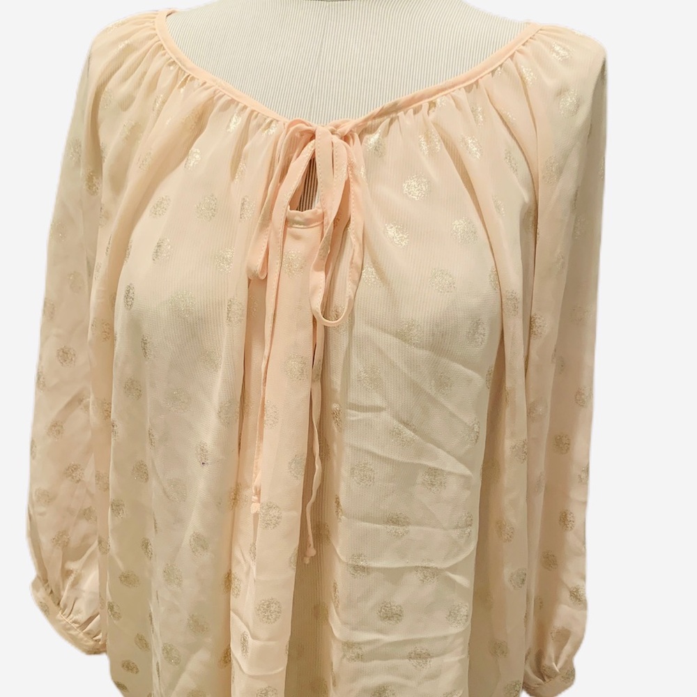 EZRA🤩fits MED-LARGE! Cute Nude-Gold Chiffon Top